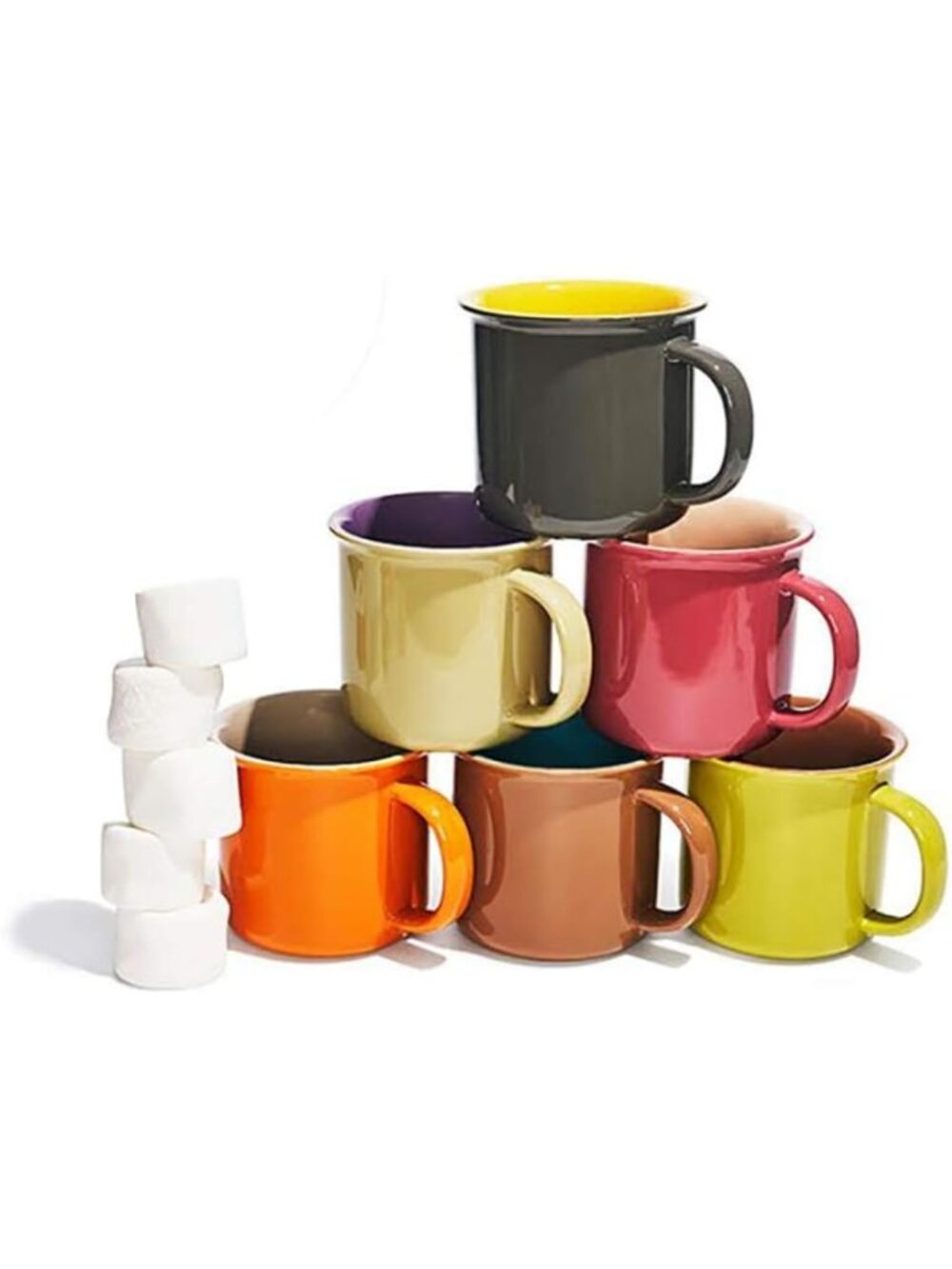 Set of 6 Jumbo Ceramic Coffee & Tea Mugs - 20 Oz, Stylish Handles, Perfect for